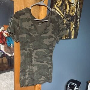Mossimo Supply Co. Green Camo V-Neck Tee